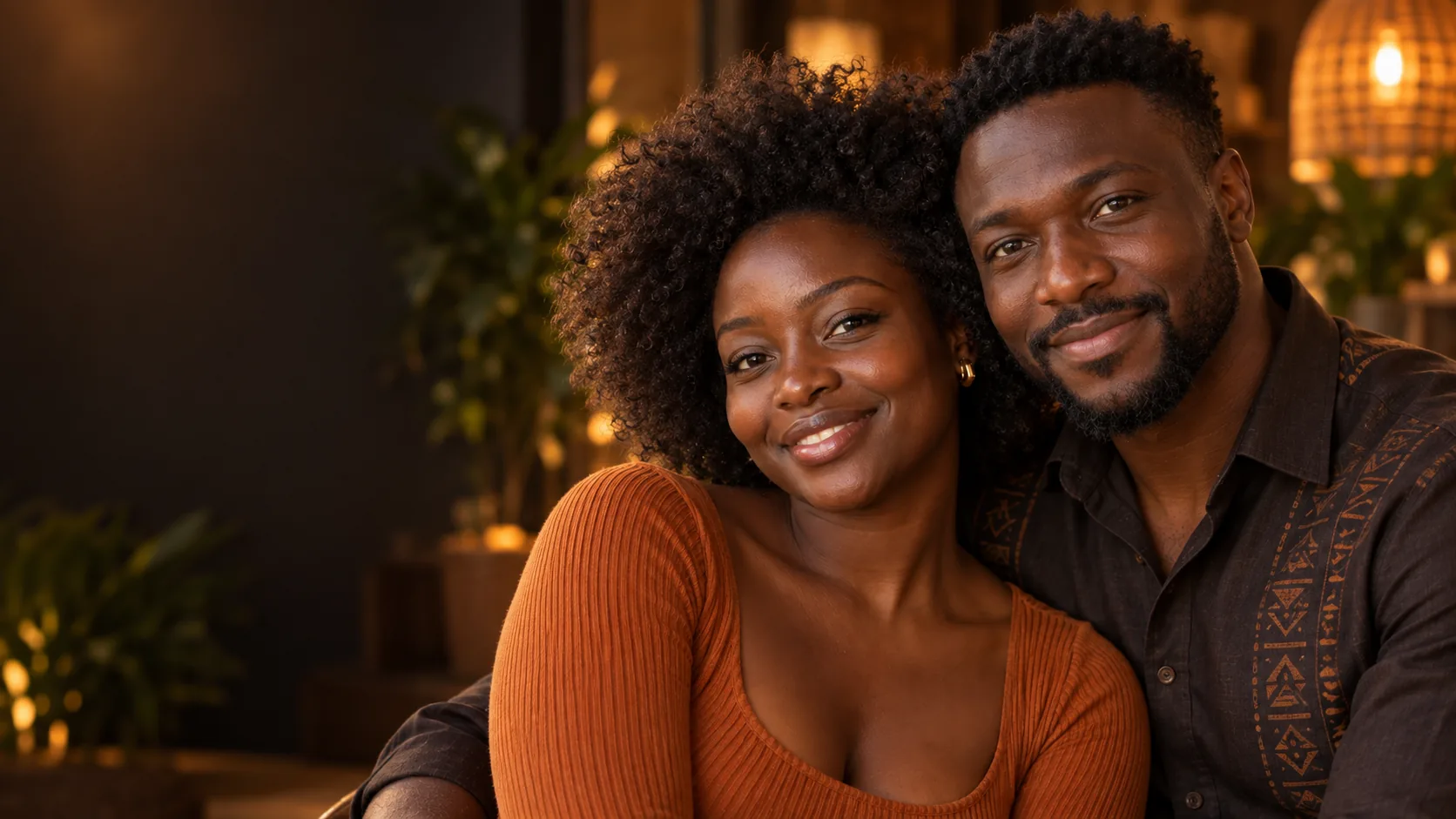 Casal negro em um momento de afeto